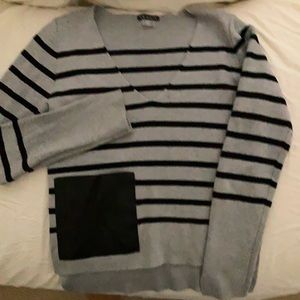 Warm gray and black strip sweater